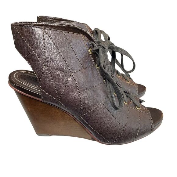 Fossil Lace Up Wedge Heels Brown Size 9.5 - Picture 1 of 10